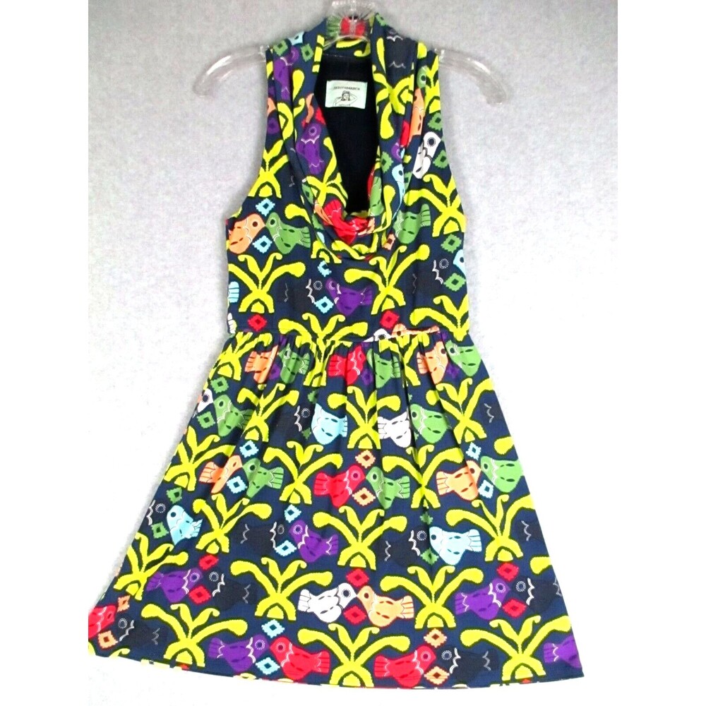 Judith March Womens Dress Medium Navy Cowl Neck Racer Back Love Birds Summer